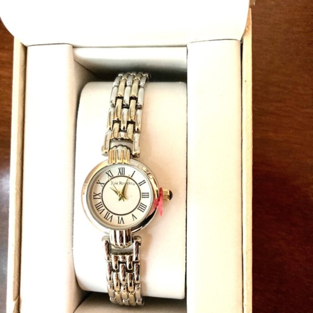 New In Box Kim Rogers Silver& Gold Women's Bracelet Watch